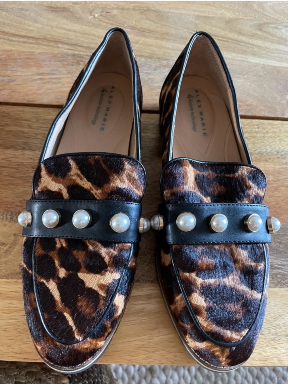 Alex Marie Leopard-Print Pearl-Accent Loafers - Brown & Black